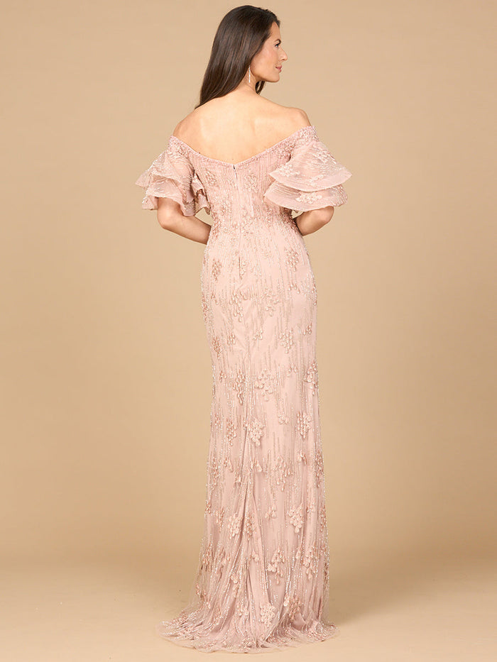 Off Shoulder Mermaid Gown with Tiered Sleeves