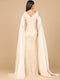 Lara 28942 Champagne Beaded V-neck Evening Gown with Satin Cape Sleeves