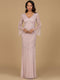 Long Sleeve Beaded Gown with Trumpet Sleeves
