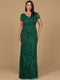 V-Neck, Short Sleeve Beaded Gown