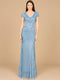 Lara 29073 Beaded Cap Sleeve Formal Evening Gown With V-Neckline