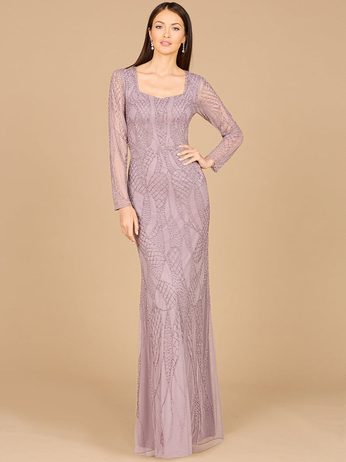 V Neck Beaded Long Sleeve Dress