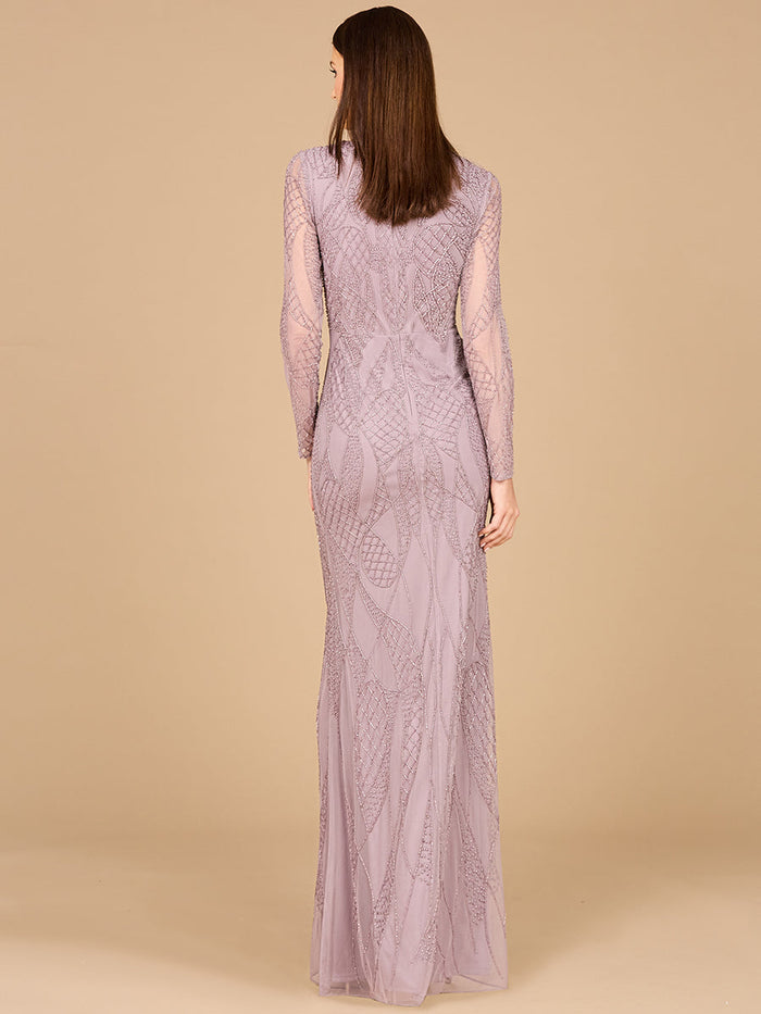 V Neck Beaded Long Sleeve Dress