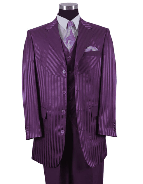 Mens Pimp Suit -Gangster Suit - Mobster Suit - Mafia Suit For Mens 3 Button Ton on Ton Stripe Fashion Suit in Purple