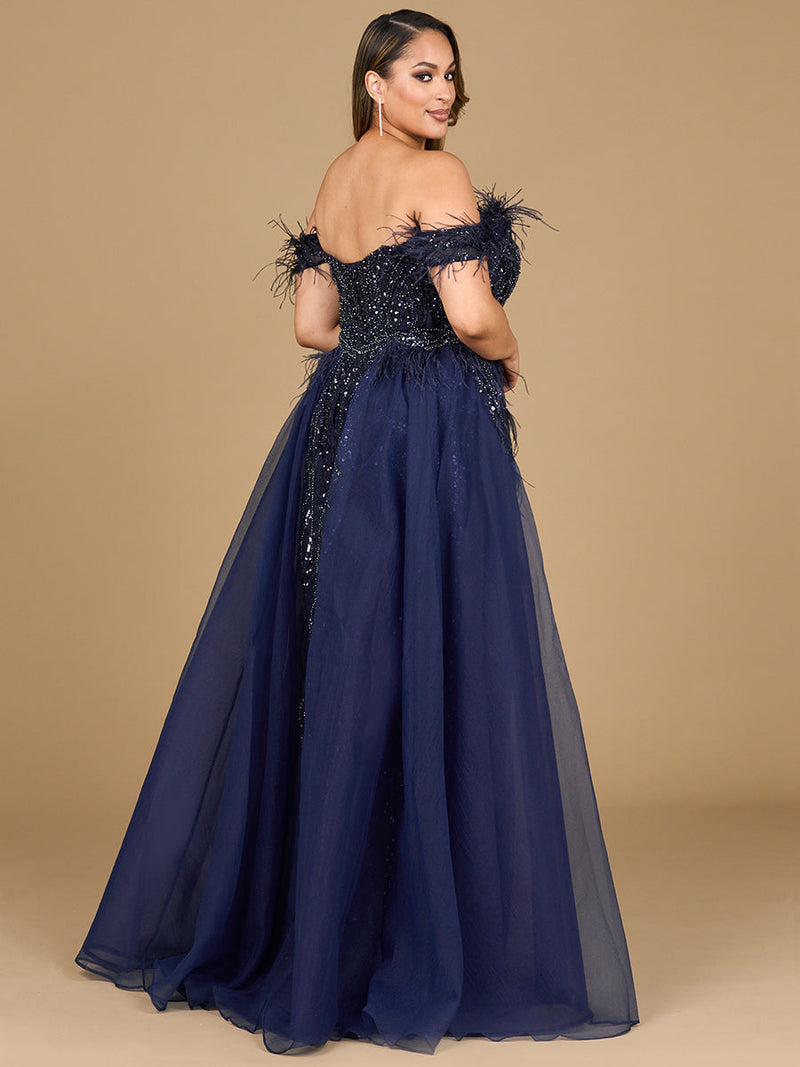 Lara 29161 Overskirt Mother of the Bride Dress Off Shoulder Evening Gown with Feathers