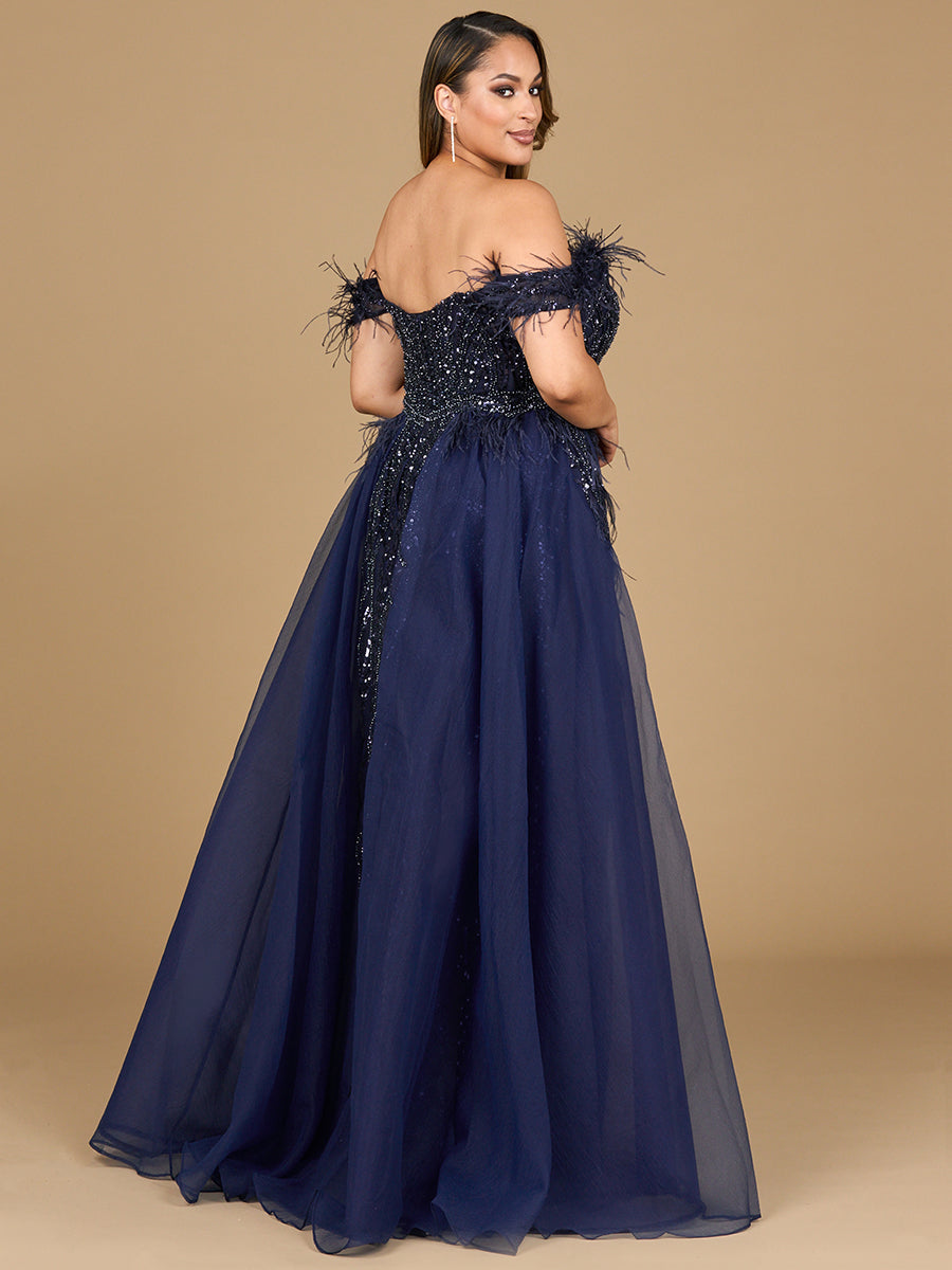 Lara 29161 Overskirt Mother of the Bride Dress Off Shoulder Evening Gown with Feathers