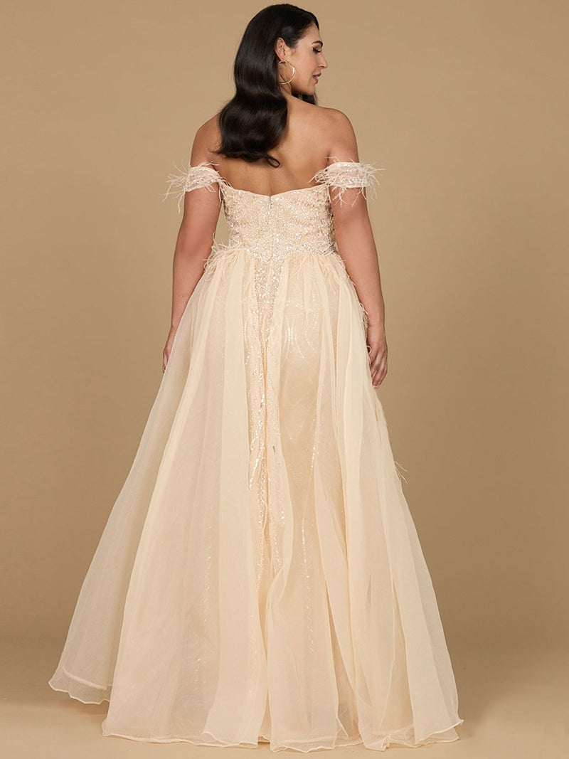 Lara 29161 Overskirt Mother of the Bride Dress Off Shoulder Evening Gown with Feathers