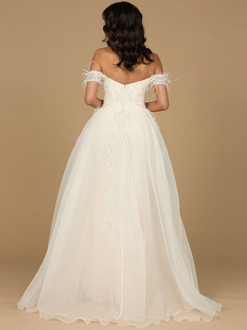 Lara 29161 Overskirt Mother of the Bride Dress Off Shoulder Evening Gown with Feathers
