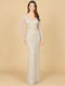 Classic V-Neck Beaded Long Sleeve Gown
