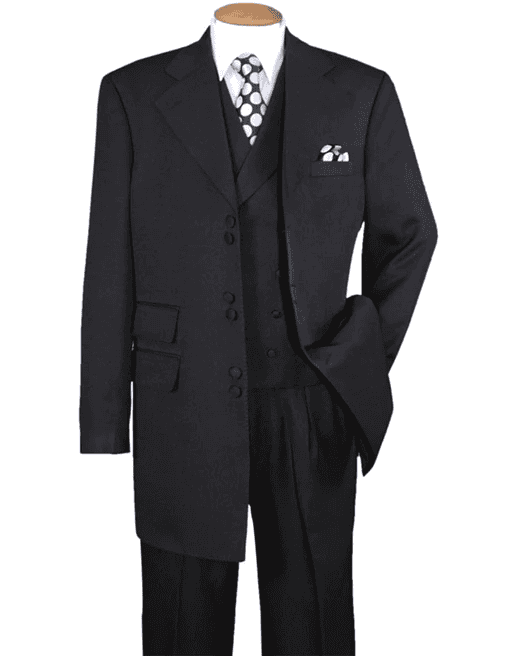 Mens Pimp Suit -Gangster Suit - Mobster Suit - Mafia Suit For Mens 6 Button Double Breasted Vest Zoot Suit in Black