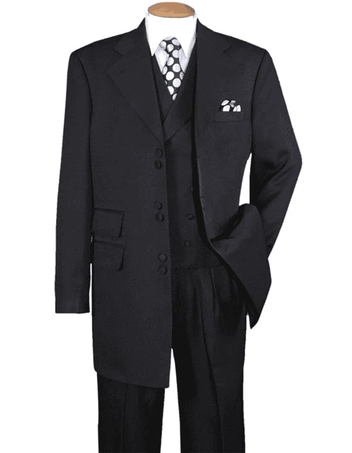 Mens Pimp Suit -Gangster Suit - Mobster Suit - Mafia Suit For Mens 6 Button Double Breasted Vest Zoot Suit in Black