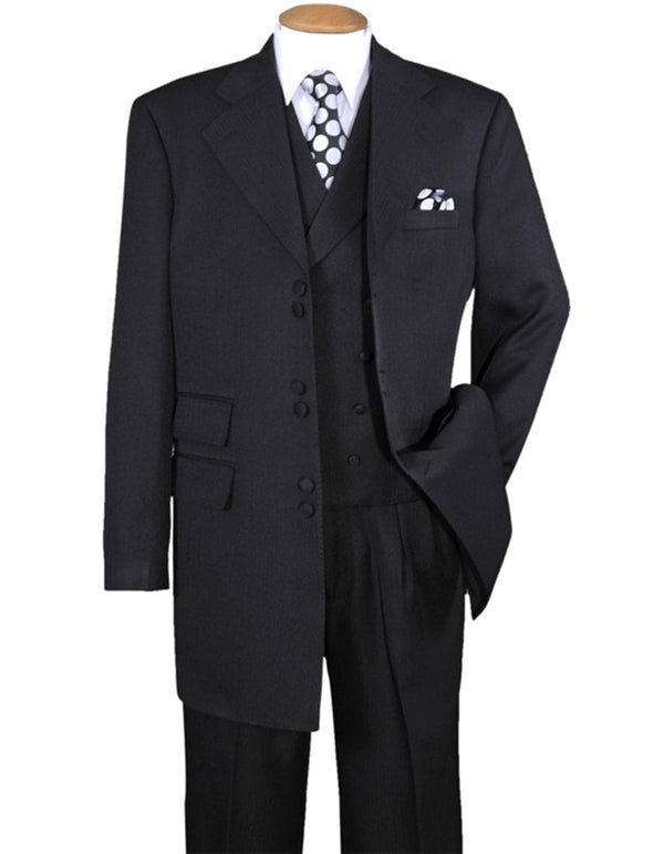 Gangster Suit - Mobster Suit - Mafia Suit For Mens 6 Button Double Breasted Vest Zoot Suit in Black