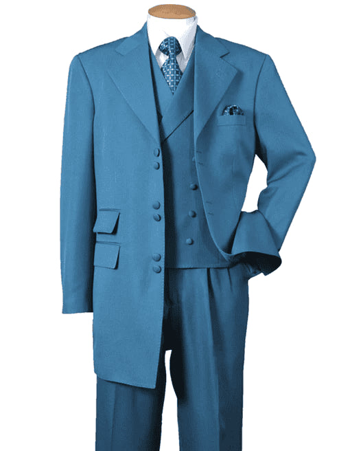 Mens Pimp Suit -Gangster Suit - Mobster Suit - Mafia Suit For Mens 6 Button Double Breasted Vest Zoot Suit in Turquoise