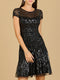 Cap Sleeve Sequin Short Dress in Black