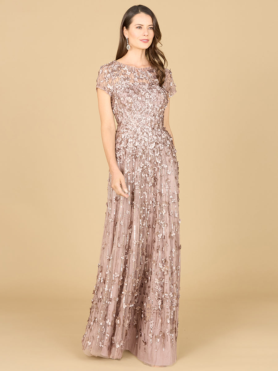 Lara 29181 Long Mother of the Bride Dress 3D Floral Embellished Cap Sleeve Gown