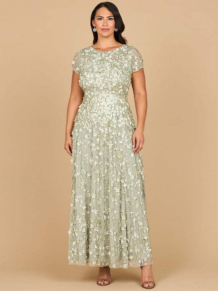 Lara 29181 Long Mother of the Bride Dress 3D Floral Embellished Cap Sleeve Gown