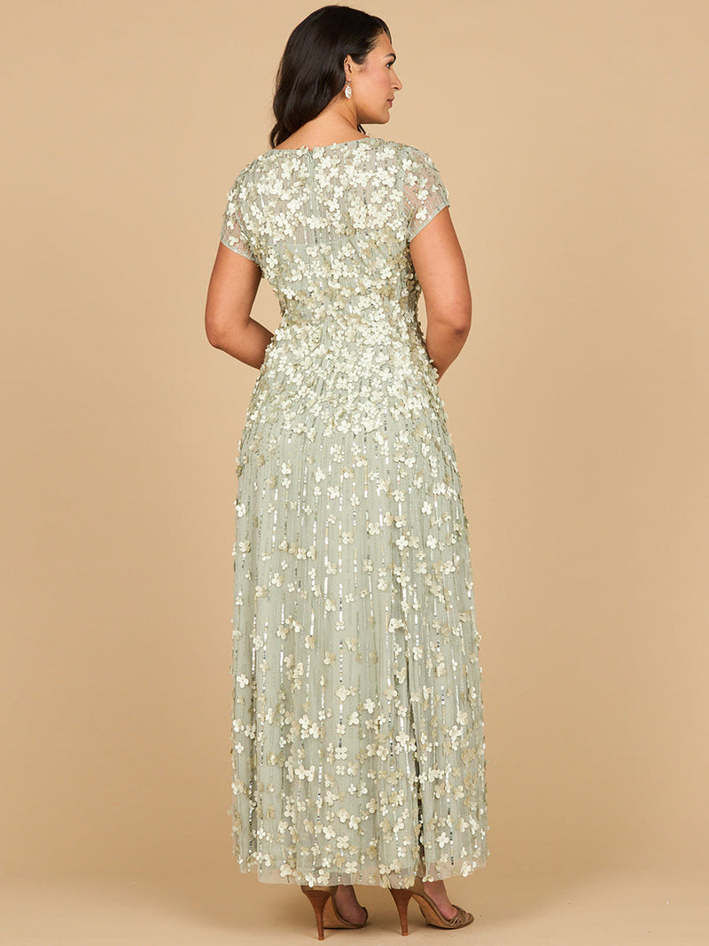 Lara 29181 Long Mother of the Bride Dress 3D Floral Embellished Cap Sleeve Gown