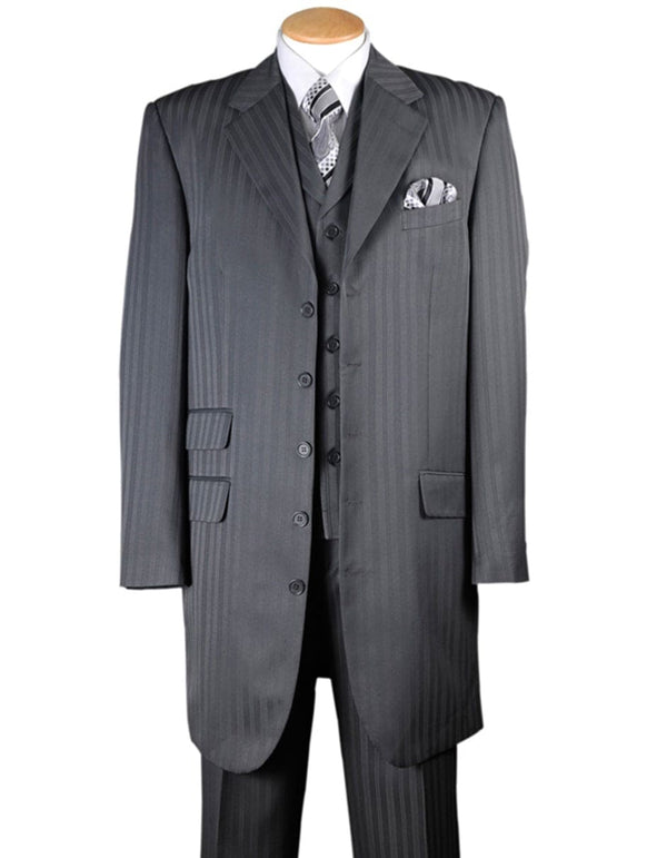 Gangster Suit - Mobster Suit - Mafia Suit For Mens Ton on Ton Stripe Fashion Zoot Grey Suit