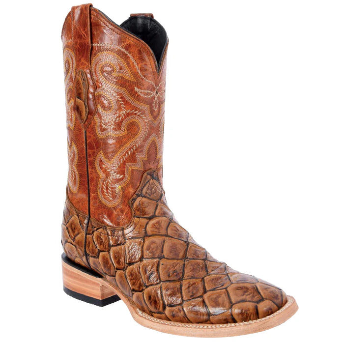 Mens White Diamond Boot Fish Print Boots Square Toe