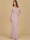 Long Sleeve V-Neck Beaded Gown