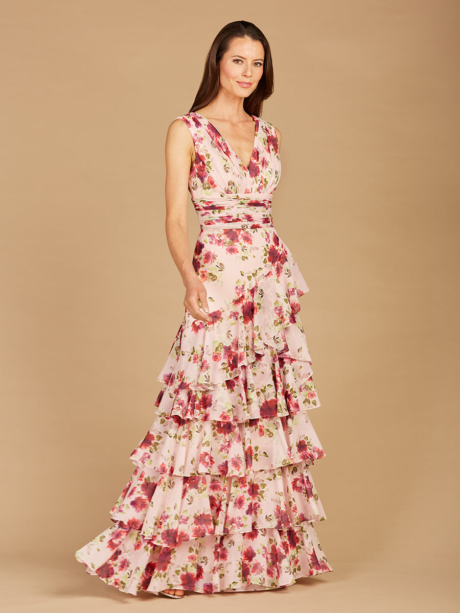 Lara 29249 Ruffle Skirt Print Wedding Guest Dress