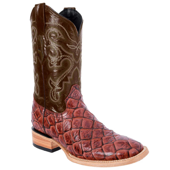 Mens White Diamond Boot Fish Print Boots Square Toe