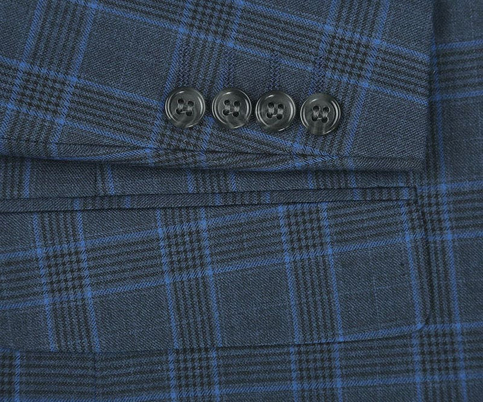 Regular Fit 2 Piece Dress Suit Windowpane in Blue