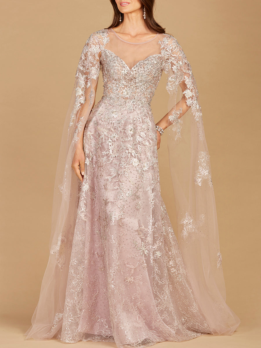 Lara 29300 Lace Mother of the Bride Dress with Cape Sleeves