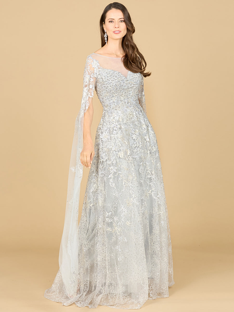 Lara 29300 Lace Mother of the Bride Dress with Cape Sleeves