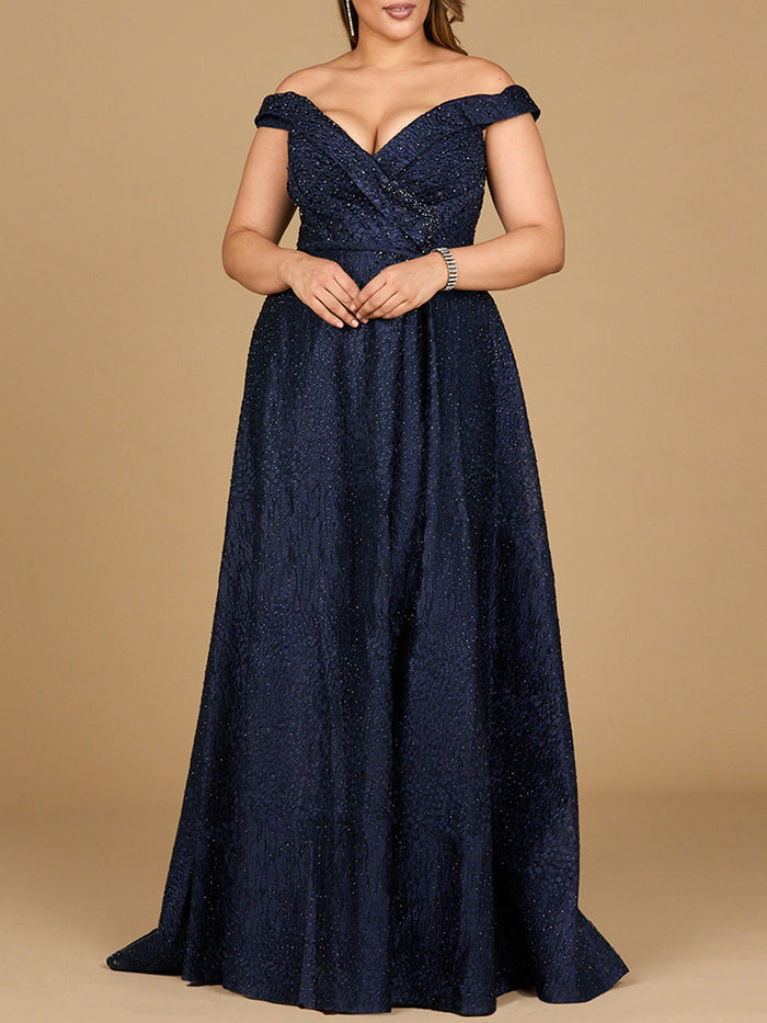 Tonal Beaded Off Shoulder Ballgown