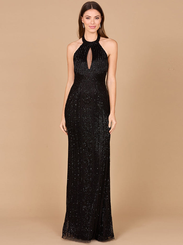 Lara 29600 Beaded Halter Neck Prom Dress Keyhole Mermaid Evening Gown