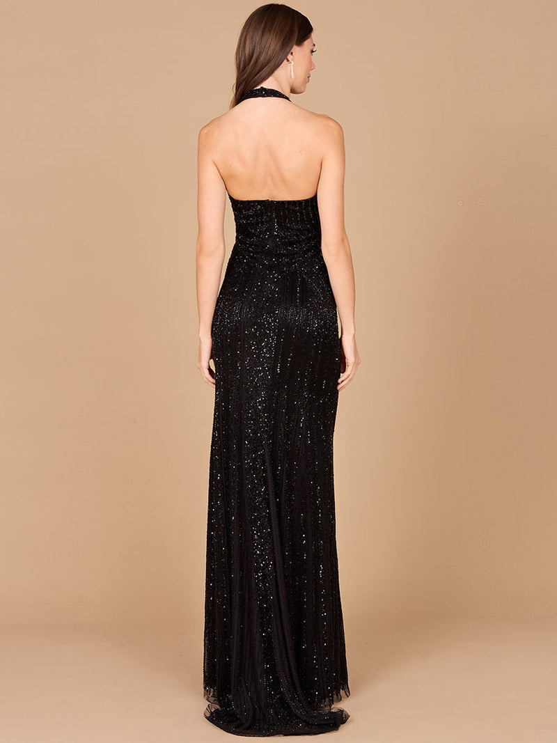 Lara 29600 Beaded Halter Neck Prom Dress Keyhole Mermaid Evening Gown