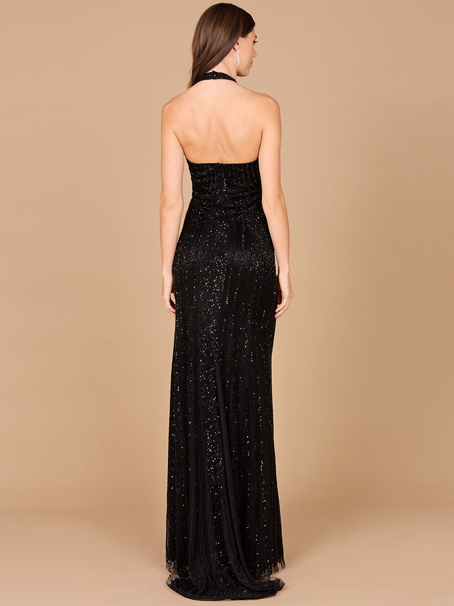 Lara 29600 Beaded Halter Neck Prom Dress Keyhole Mermaid Evening Gown