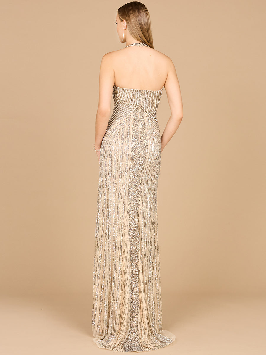 Lara 29600 Beaded Halter Neck Prom Dress Keyhole Mermaid Evening Gown
