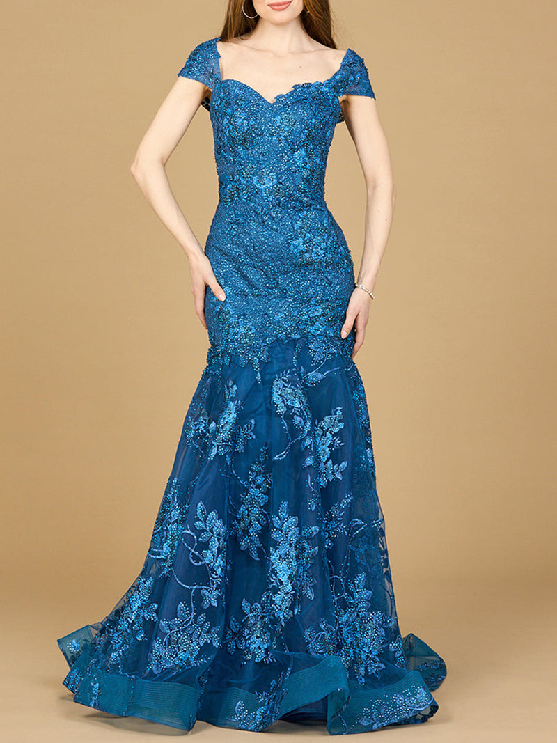 Lara 29642 - Cap Sleeve Mermaid Evening Gown