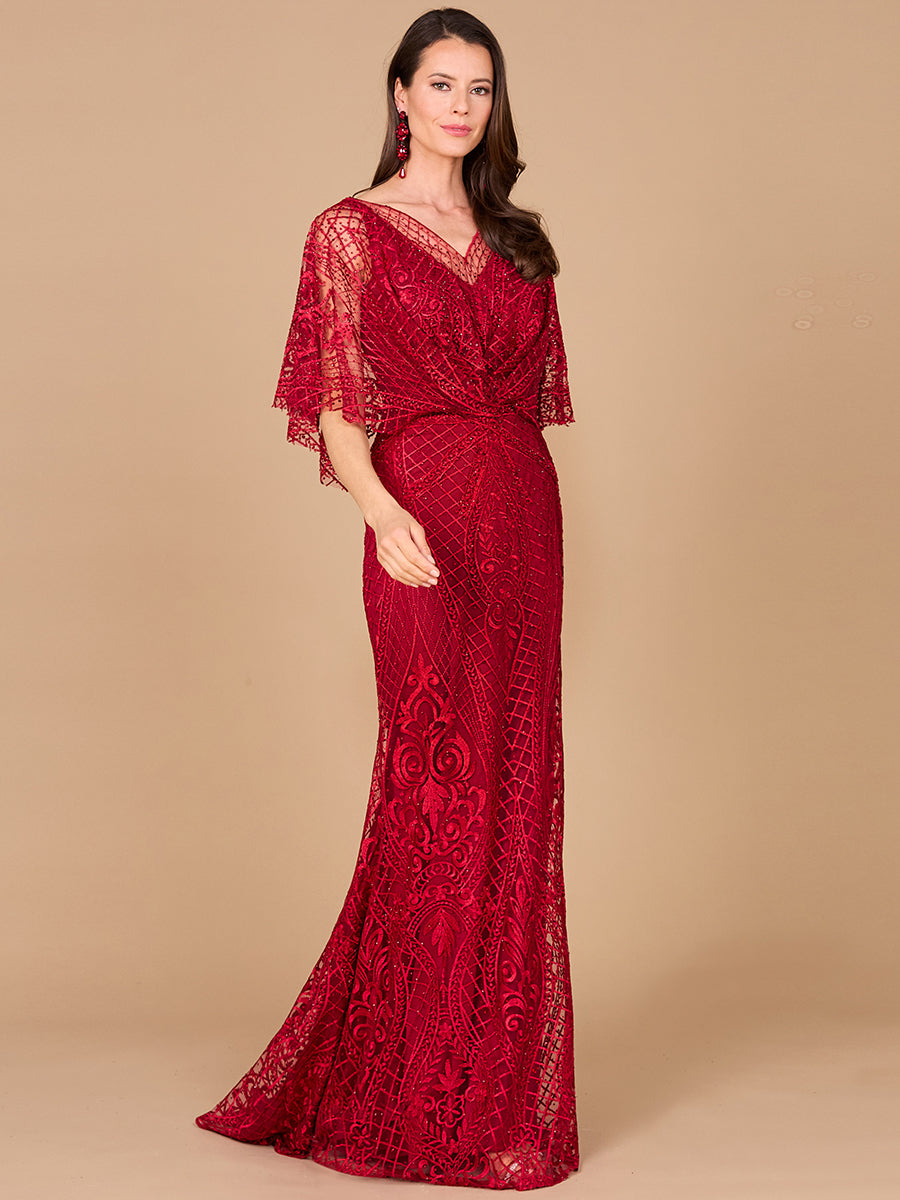 Lara 29673 Lace Short Sleeve Mother of the Bride Dress Mermaid Evening Gown