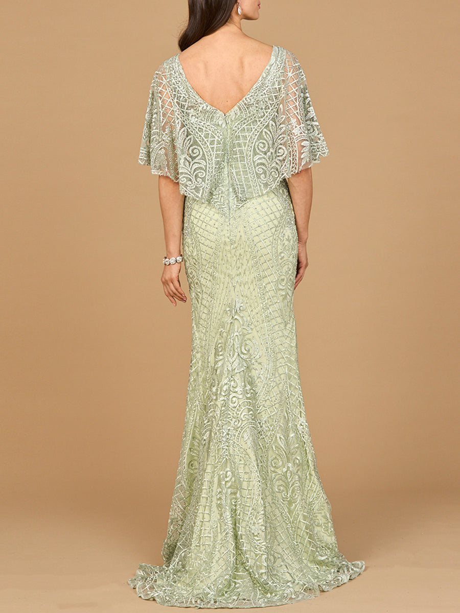 Lara 29673 Lace Short Sleeve Mother of the Bride Dress Mermaid Evening Gown