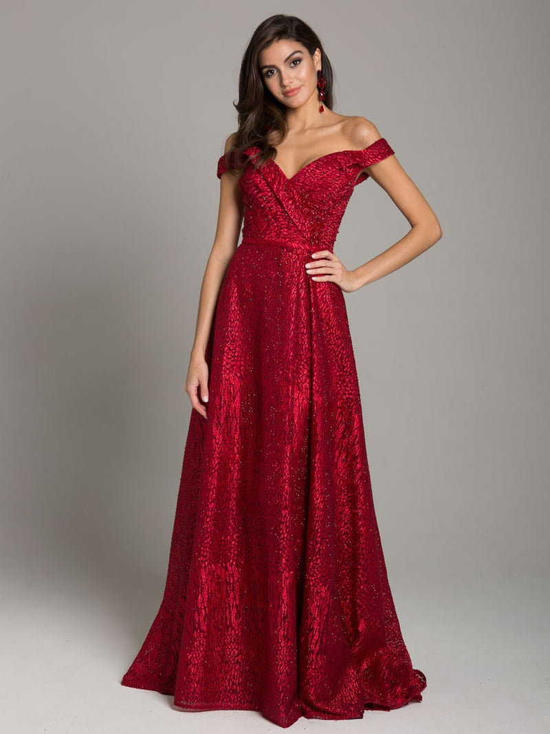 Tonal Beaded Off Shoulder Ballgown