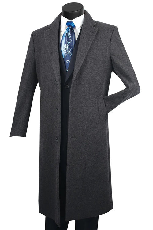 Men's Charcoal Grey Wool & Cashmere Overcoat – Classic Full Length
