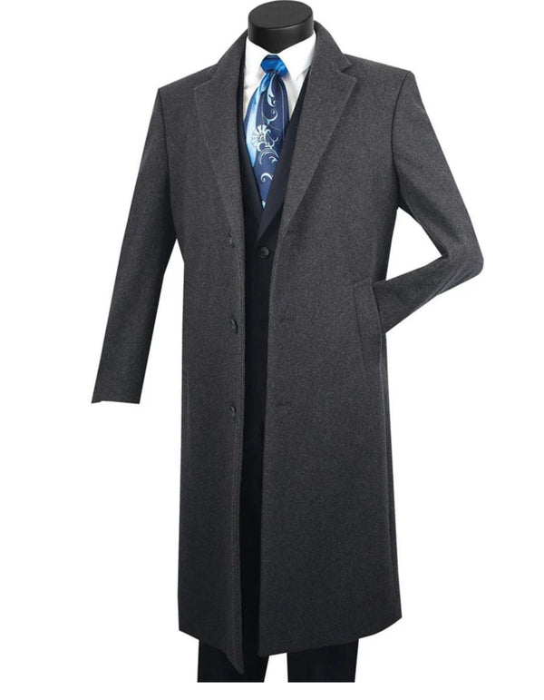 Charcoal Grey Men's Wool & Cashmere Full Length Overcoat