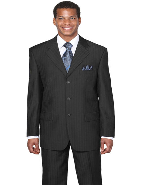 Classic Fit Men's 3-Button Black Pinstripe Suit - Timeless Elegance