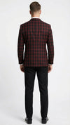Men’s Black and Red Check Double Breasted Blazer – Sport Coat Jacket Windowpane Sportcoat Slim Fit