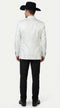 Men’s White Paisley Cowboy Tuxedo with Black Satin Lapel – Western Formal Wedding Suit Jacket