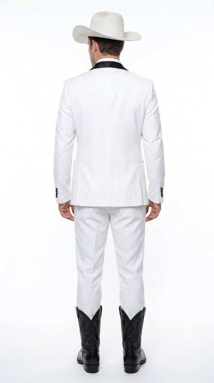 Men’s White and Black Western Wedding Tuxedo – Cowboy Style 3-Piece Traje para Boda with Double-Breasted Vest