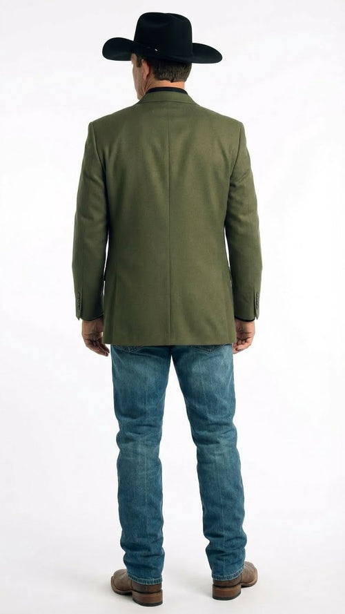 Mens Olive Green Western Blazer Jacket, Classic Cowboy Style Sport Coat for Casual Formal Wear with Jeans