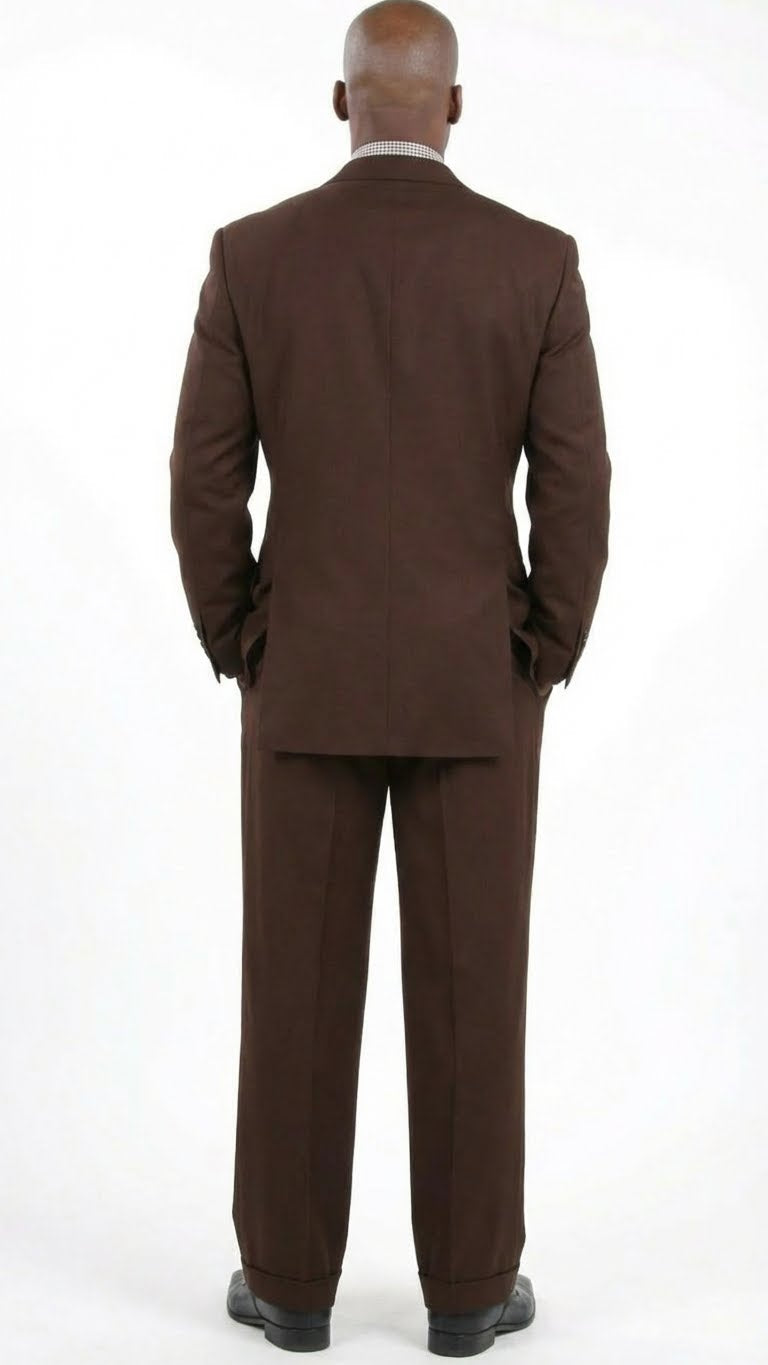 Men’s 6 on 3 Style Brown Double Breasted Suit with Wide Leg Pleated Pants, Classic Formal 2 Piece Dress Suit Set