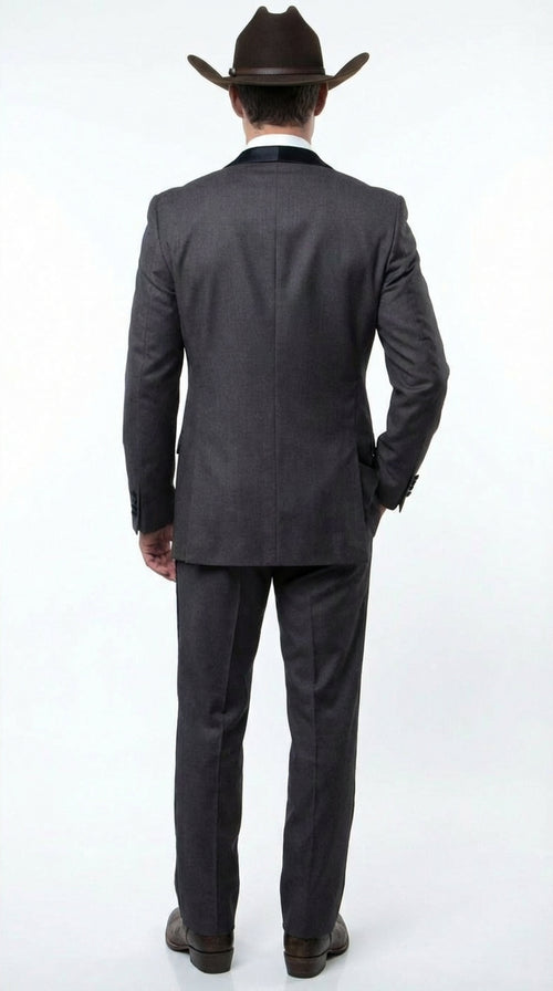 Charcoal Gray Western Tuxedo for Men | Classic Three Piece Formal Wedding and Evening Cowboy Tuxedo Suit With Trim Peak Lapel