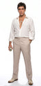 Tony Montana’s White Linen Shirt and Tan Pants – Men’s White Formal Shirt with Tan Trousers for Party, Wedding and Vintage Style Outfit
