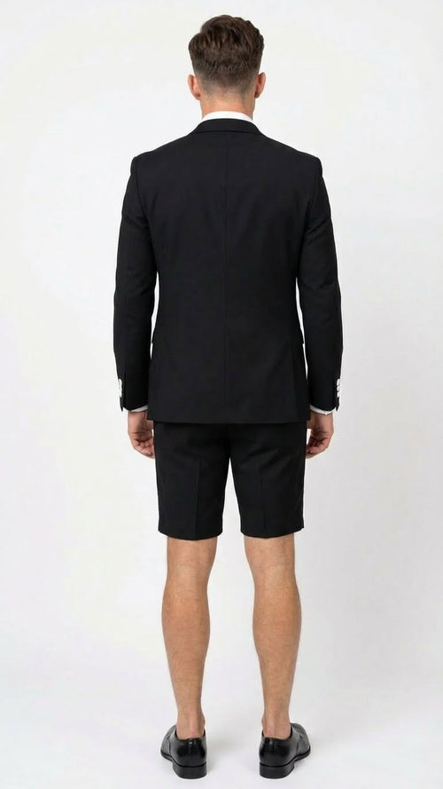 Menâ€™s Black and White Tuxedo Shorts Suit â€“ Modern Formal Tuxedo with Short Pants for Wedding, Party and Special Events