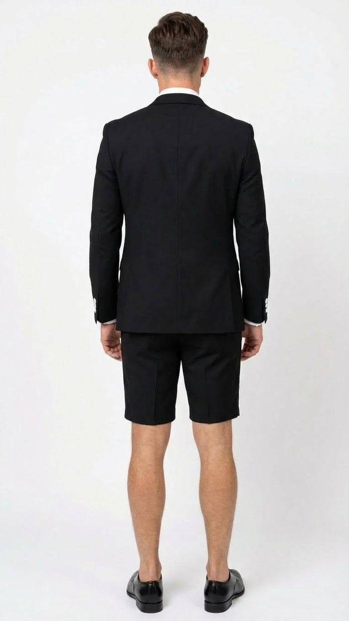 Mens Black and White Tuxedo Shorts Suit  Modern Formal Tuxedo with Short Pants for Wedding, Party and Special Events